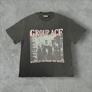 Vintage-Styled "Group ACF" Band Graphic Tee - Faded Black Streetwear, Oversized